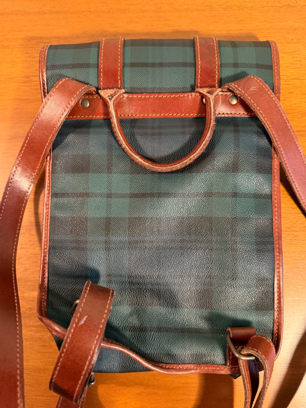 Vintage Polo Ralph Lauren Blackwatch Plaid Leather Backpack Fall Preppy Rare - Picture 8 of 10